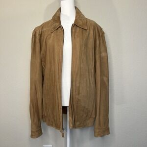 Daniel Cremieux  Brown 100% Genuine Cowhide Leather  Wool Bomber Jacket Mens L